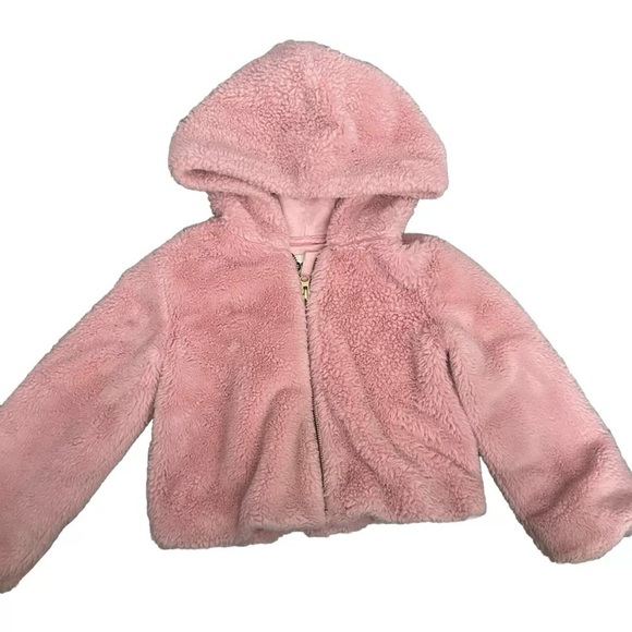 Girls Oshkosh B’Gosh Pink Fur Jacket Size 5T - Picture 1 of 3